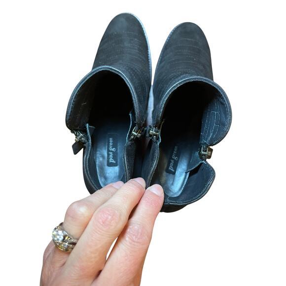 NWT Paul Green Women 6 Malibu Sliced Zip Bootie Black Leather Suede Heels - Picture 8 of 15